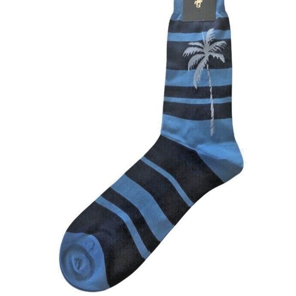 Punto Italian Palm Tree Dress Socks Egyptian Cotton 10-13 Striped Sky Blue Italy